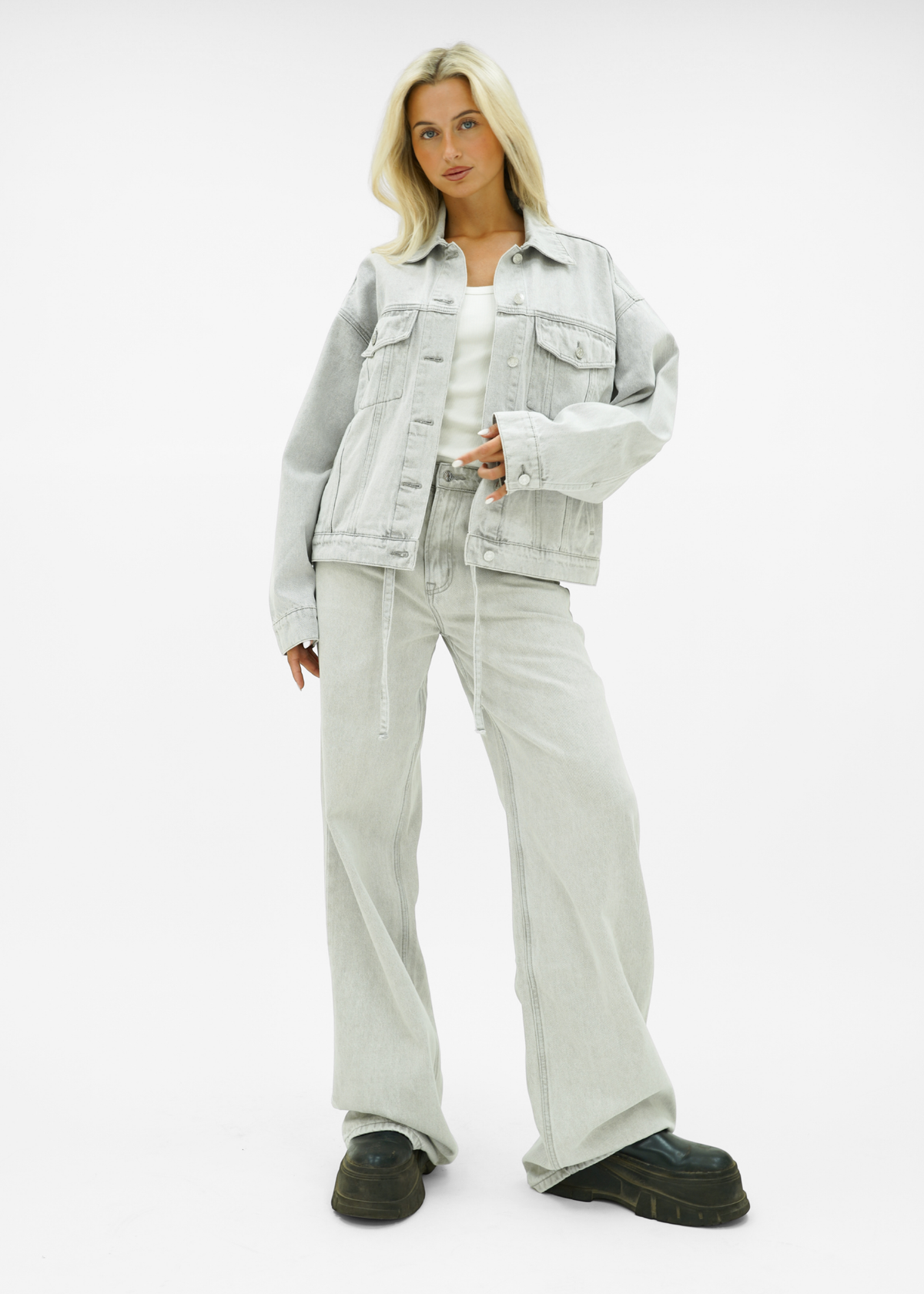 Oversized denim jacket light washed grey (tall)