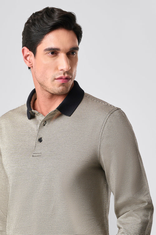 Classic Designer Full Sleeve Polo - Subtle Gold