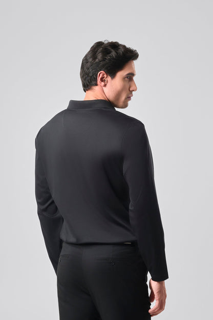 Designer Placket Full Sleeve - Black