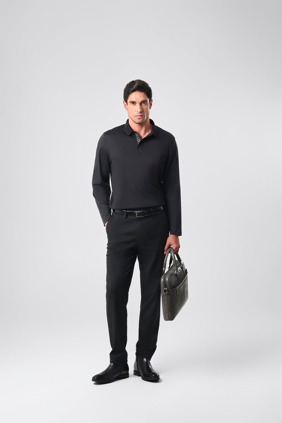 Designer Placket Full Sleeve - Black