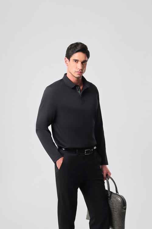 Designer Placket Full Sleeve - Black