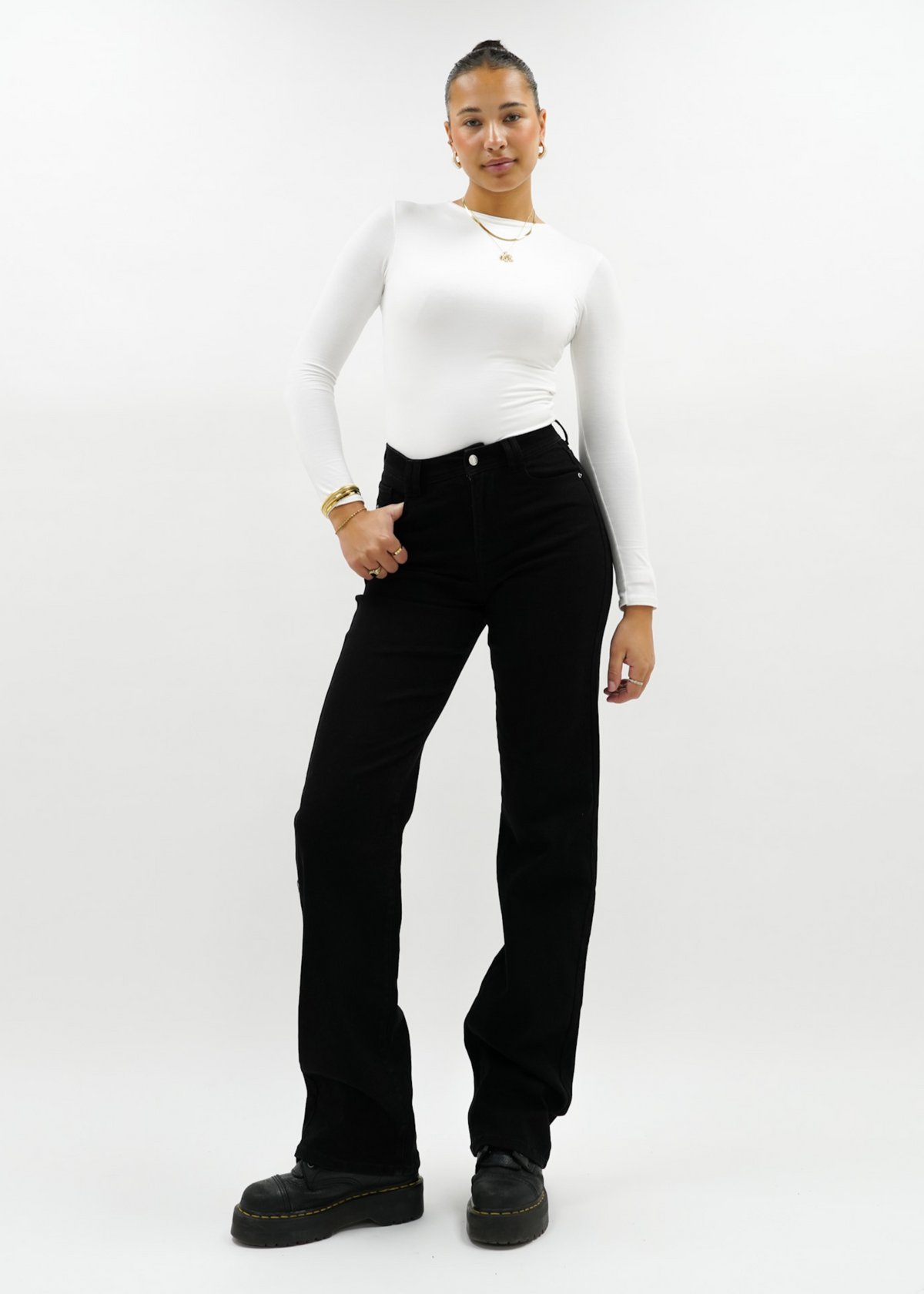 Stretch high waist straight leg jeans black (tall)