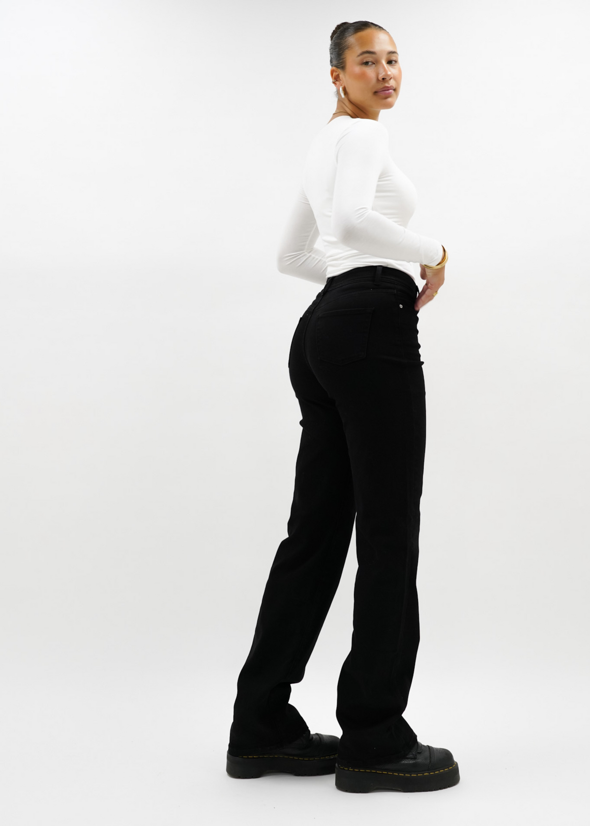 Stretch high waist straight leg jeans black (tall)