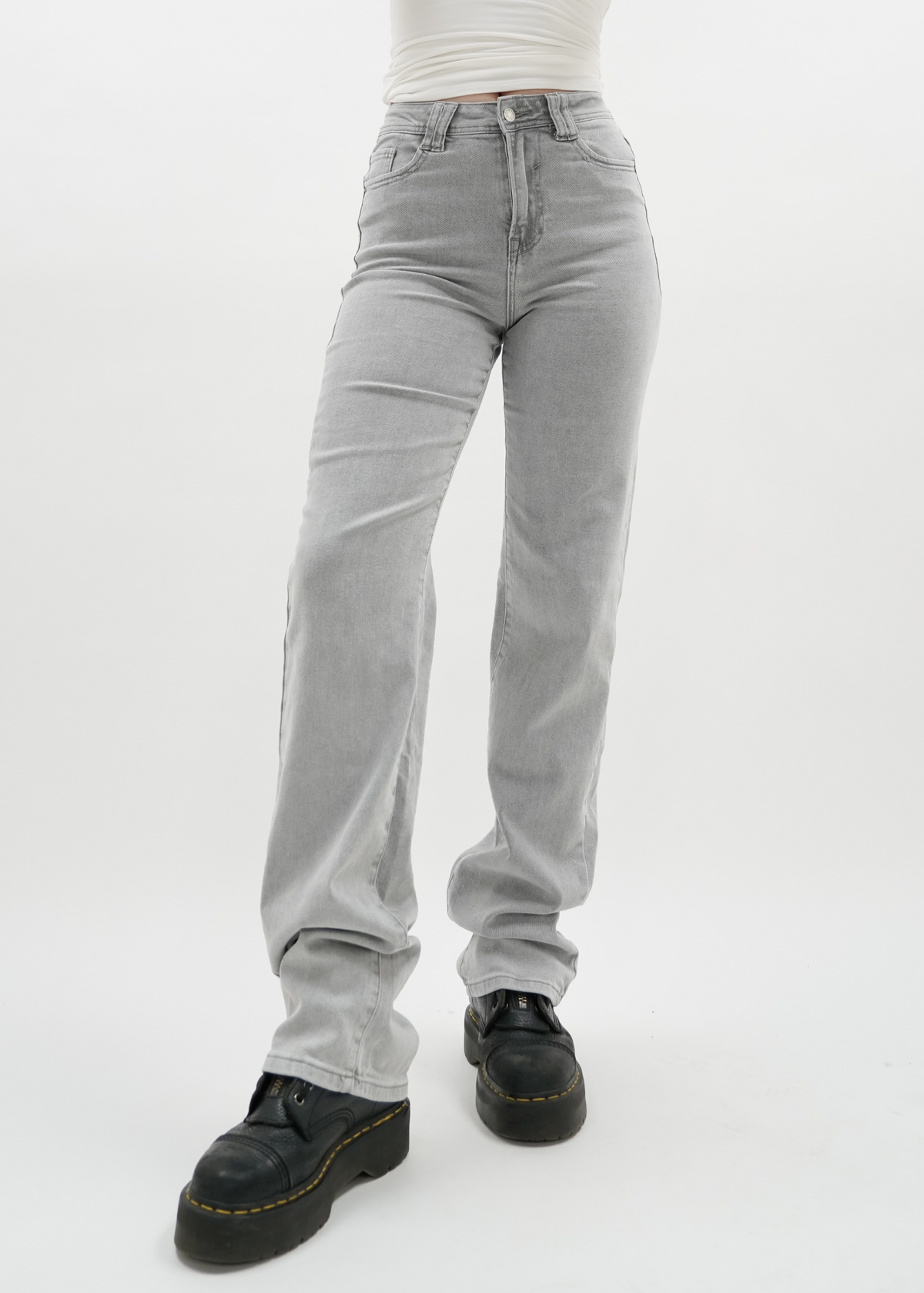 Stretch high waist straight leg jeans light grey (tall)
