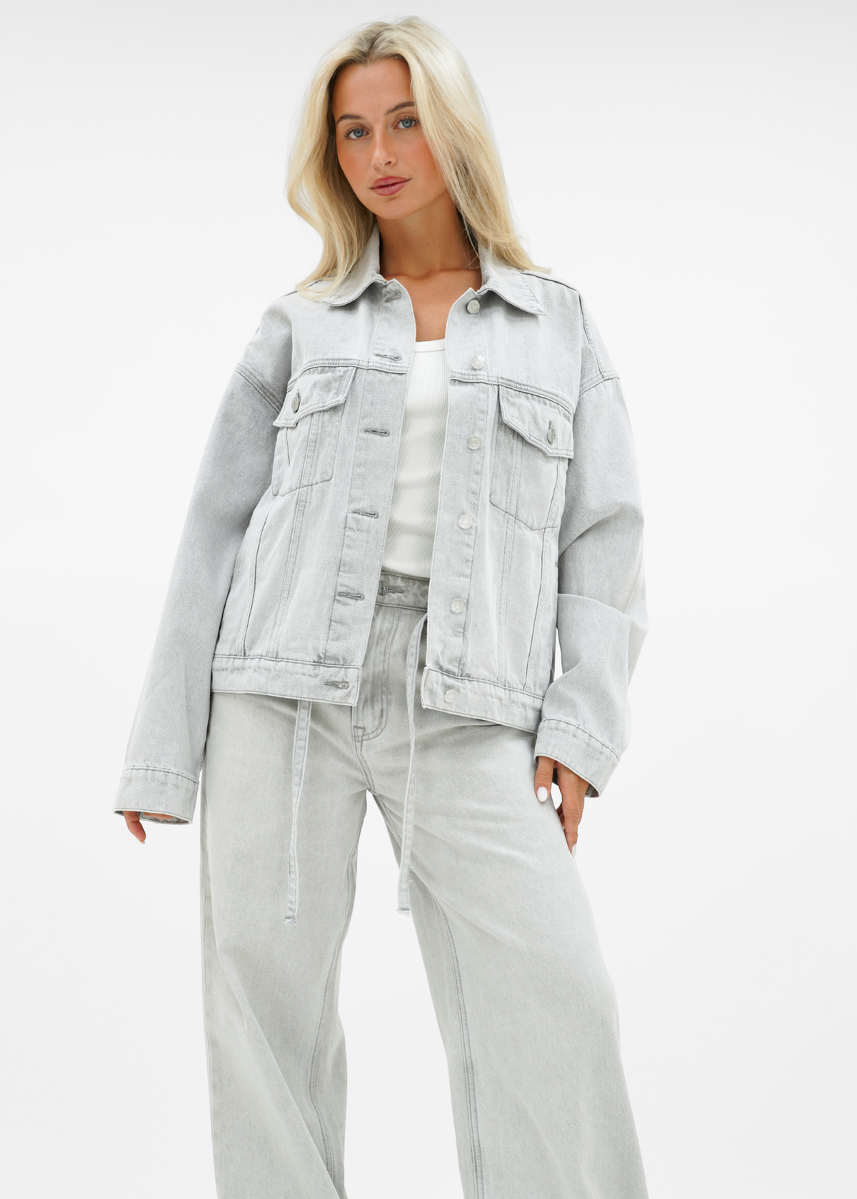 Oversized denim jacket light washed grey (tall)