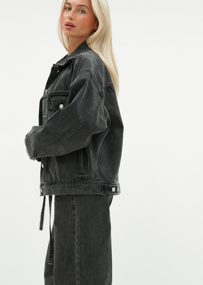 Oversized denim jacket dark washed grey (tall)