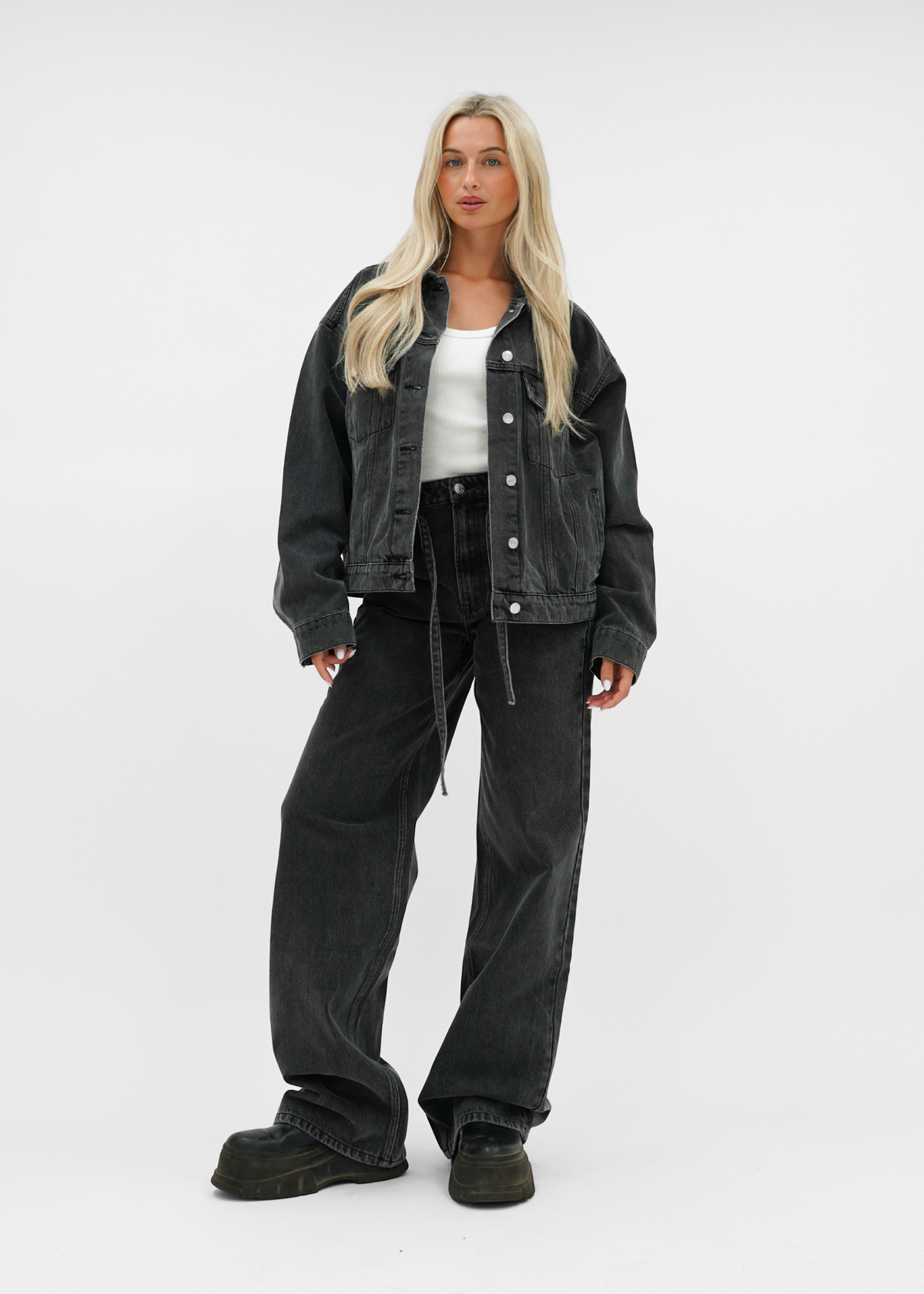 Oversized denim jacket dark washed grey (tall)