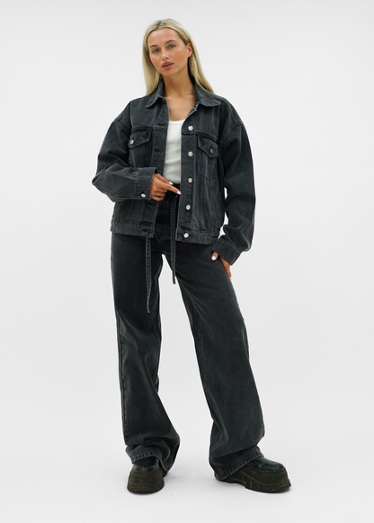 Oversized denim jacket dark washed grey (tall)