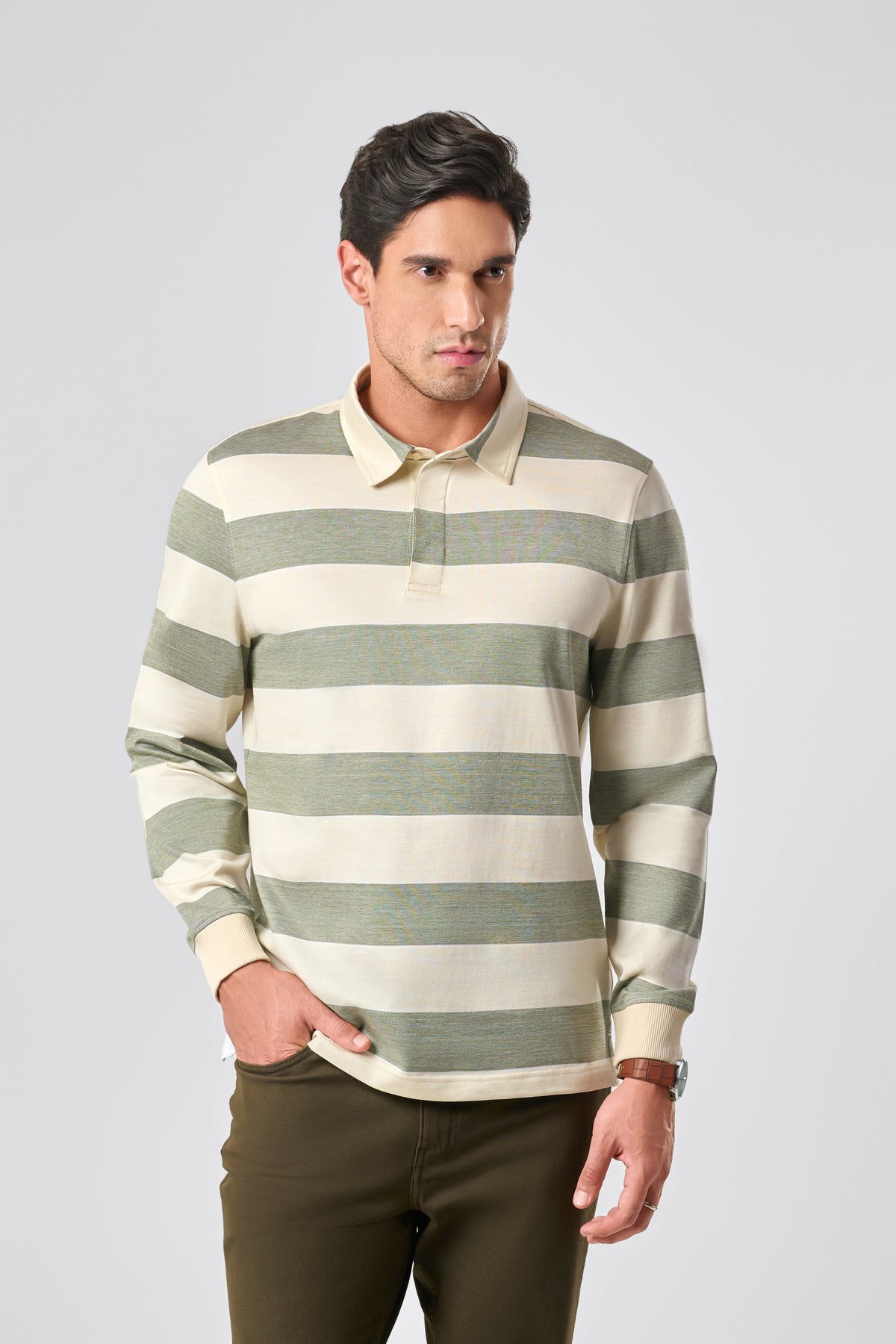Classic Stripes Full Sleeve Polo - Off white