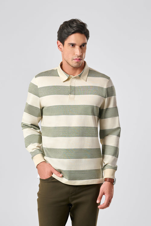 Classic Stripes Full Sleeve Polo - Off white