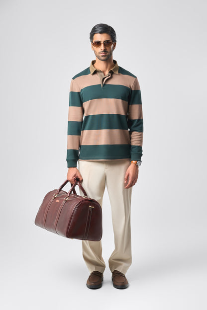 Classic Stripes Full Sleeve Polo - Hawkish Brown