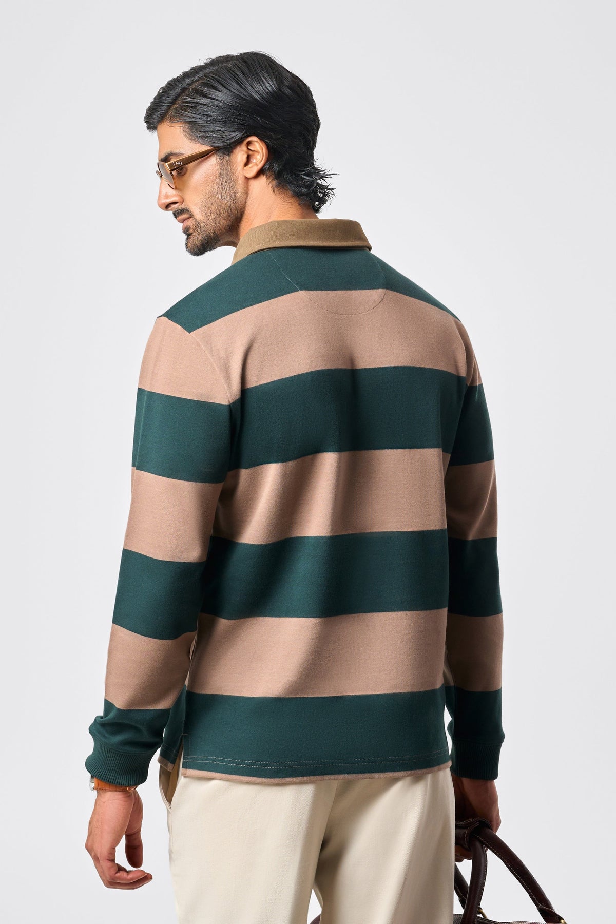 Classic Stripes Full Sleeve Polo - Hawkish Brown