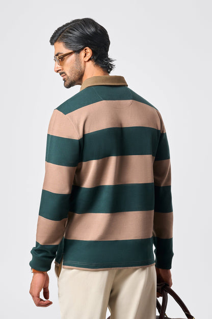 Classic Stripes Full Sleeve Polo - Hawkish Brown
