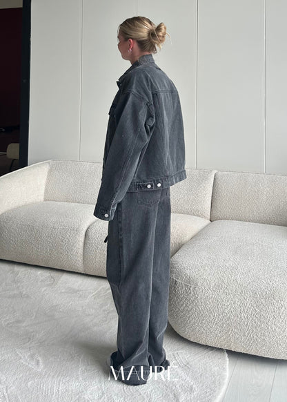 Oversized denim jacket dark washed grey (tall)